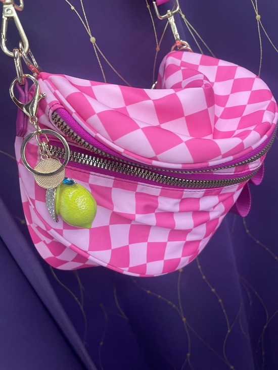 Handbags - Pink Checker Fanny Pack with Lemon Charm